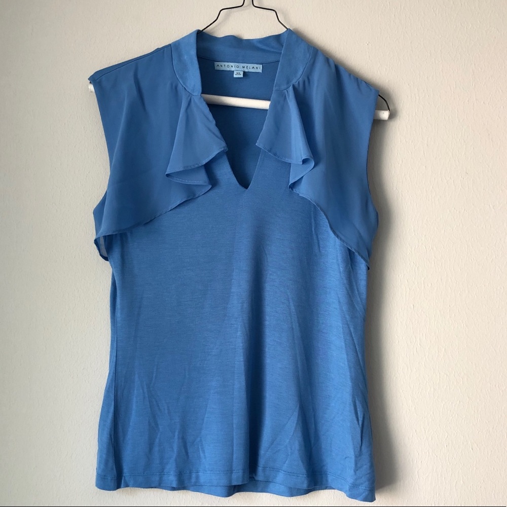 ANTONIO MELANI: Blue Ruffle Shirt